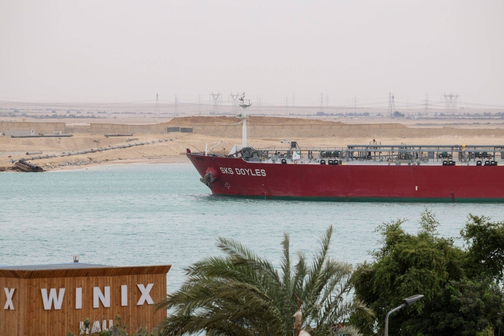 The SKS Doyles crude oil tanker sails through the Suez Canal on Thursday. 