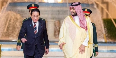 Prime Minister Fumio Kishida meets with Saudi Arabian Crown Prince Mohammed bin Salman in Jeddah, Saudi Arabia, in July.