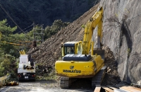 Inspections continue at the site of the landslide in Shimokitayama, Nara Prefecture, on Monday. | Kyodo