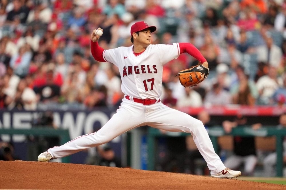 Los Angeles Angels starting pitcher Shohei Ohtani throws during a game in August. Ohtani’s prowess on the mound and in the batter’s box earned him a second AL MVP award.