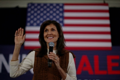 Republican presidential candidate and former U.S. Ambassador to the United Nations Nikki Haley speaks at a campaign town hall in Atkinson, New Hampshire, on Dec. 14.