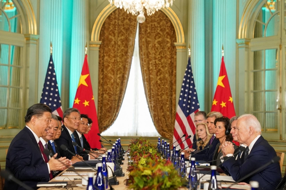 U.S. President Joe Biden and Chinese President Xi Jinping hold a bilateral meeting on the sidelines of the Asia-Pacific Economic Cooperation summit in Woodside, California, on Nov. 15. Ties between the two superpowers remained tenuous throughout the year, with few instances of cooperation.