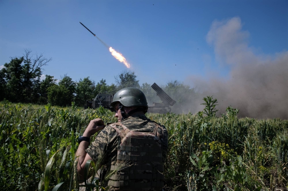 Ukrainian solider fire a missile toward enemy positions, in the Donetsk region of Ukraine on June 7. The Russia-Ukraine war is nearing its second anniversary with no end in sight.