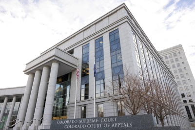 The Colorado Supreme Court in Denver, Colorado, on Dec. 20. The court ruled on Dec. 19 that Trump is ineligible for the White House under a provision of the U.S. Constitution's 14th Amendment prohibiting officials who engage in "insurrection or rebellion" against the U.S. government from holding elected office.