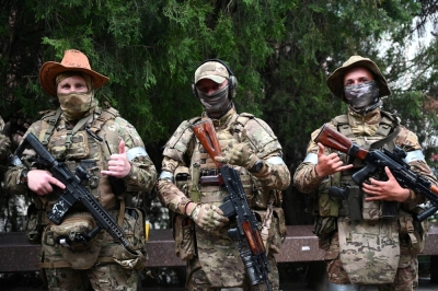 Fighters of the Wagner private mercenary group, many of whom were recruited from prisons, are deployed in June near the city of Rostov-on-Don, Russia.