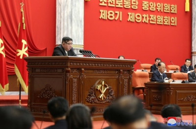 North Korean leader Kim Jong Un attends the December 2023 plenary meeting of the Central Committee of the Workers' Party of Korea, in Pyongyang.