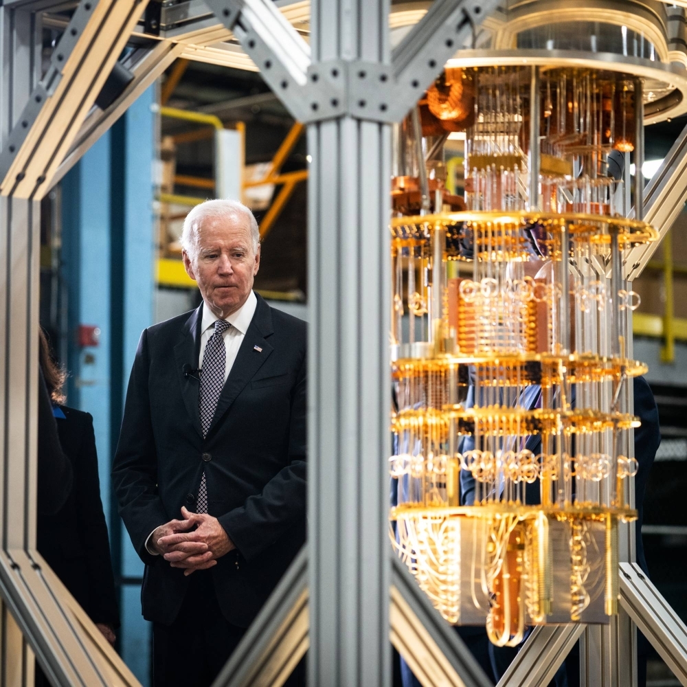 U.S. President Joe Biden with IBM’s System One quantum computer during a tour of a facility in Poughkeepsie, New York in 2022. Chinese spies are challenging the C.I.A. by deploying artificial intelligence and other advanced technology as the two nations try to pilfer each other’s trade secrets.