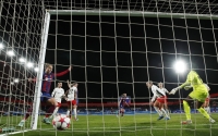 FC Barcelona's Martina Fernandez scores during a Women's Champions League group match against FC Rosengard in Barcelona on Dec. 21. A share of 83% of respondents from a recent corporate survey said they planned to increase their investment in women's sports in 2024.
 | Reuters