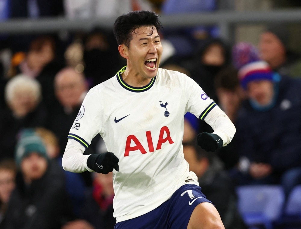 Tottenham Hotspur's Son Heung-min celebrates a goal during a match in January. The Premier League standout will be among the stars on South Korea's squad for the upcoming Asian Cup. 
