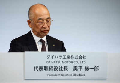 Daihatsu Motor President Soichiro Okudaira speaks at a news conference in Tokyo on Dec. 20. 