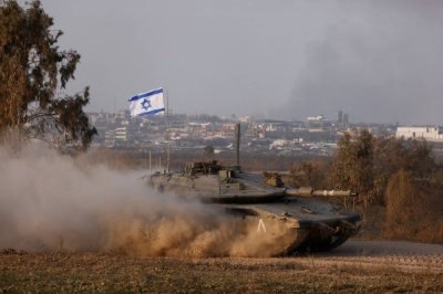 An Israeli tank near the border with the Gaza Strip on Saturday. As global outrage and impatience grow over the war’s devastating human toll, the administration of U.S. President Joe Biden said late Friday that it was bypassing Congress for a weapons sale to Israel.