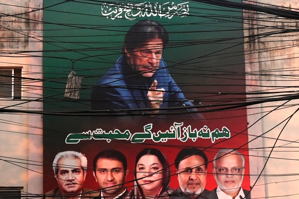 A poster of Pakistan's ex-prime minister, Imran Khan, in the city of Lahore
