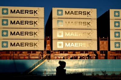 Containers of Danish shipping and logistics company Maersk are seen in Copenhagen in September.