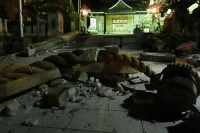 A portion of the quake damage to Onohiyoshi Shrine in Kanazawa, Ishikawa Prefecture | JIJI