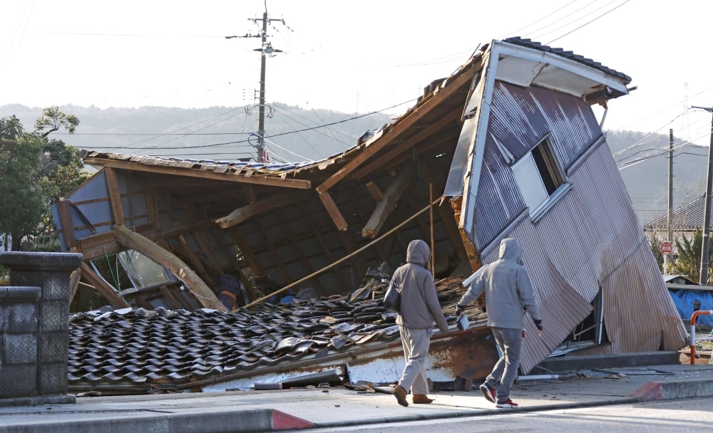 A quake-hit structure in Shika, Ishikawa Prefecture, on Tuesday