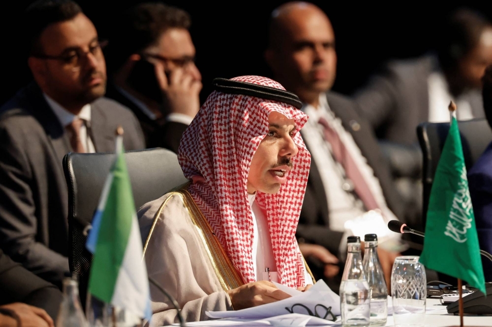 Saudi Arabia's Foreign Minister Faisal bin Farhan Al Saud attends a meeting during the 2023 BRICS Summit in Johannesburg on Aug. 24, 2023.