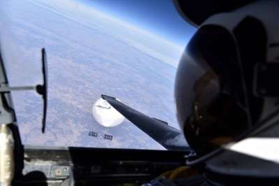 A U.S. Air Force U-2 pilot looks down at a suspected Chinese surveillance balloon on Feb. 3, 2023. Authorities in Taiwan reported that three suspected Chinese balloons flew over the island on Tuesday.
