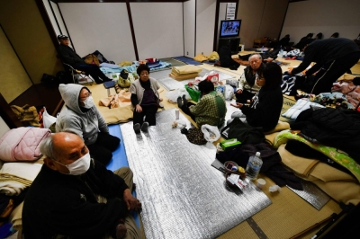 Evacuees rest at a shelter in Nanao, Ishikawa Prefecture
