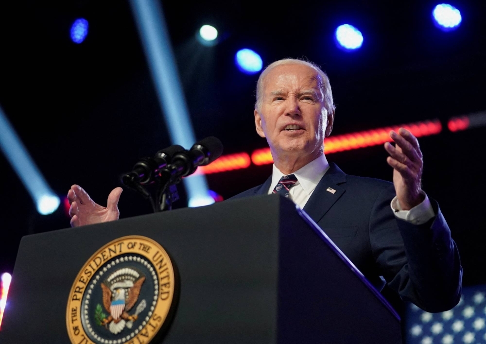 U.S. President Joe Biden delivers a speech to mark the third anniversary of the Jan. 6, 2021, attack on the U.S. Capitol at a campaign event at Montgomery County Community College, in Blue Bell, near Valley Forge, Pennsylvania, on Friday.