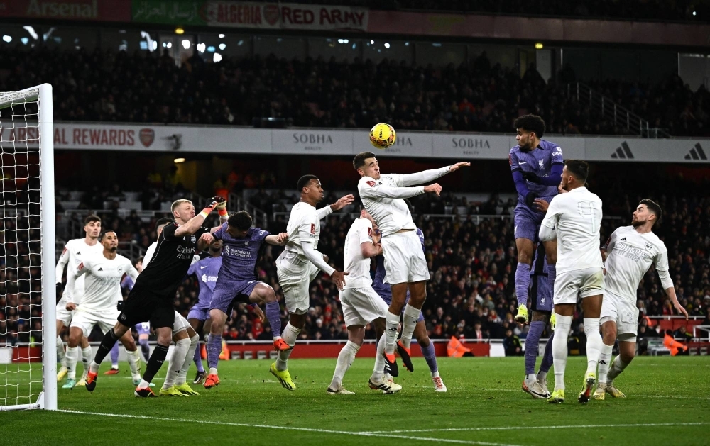 Arsenal's Jakub Kiwior scores an own goal in the side's defeat to Liverpool in the third round of the FA Cup at Emirates Stadium in London on Sunday.