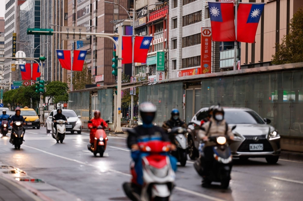 Taiwan flags adorn the streets of Taipei on Wednesday.