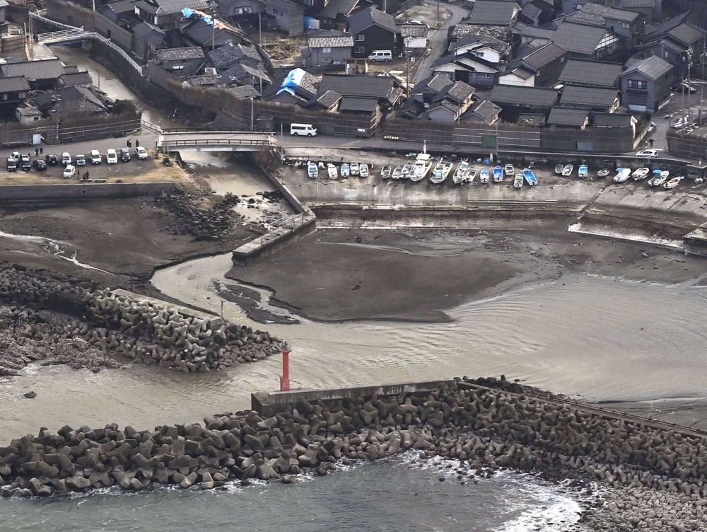 A port in Wajima, Ishikawa Prefecture, on Saturday. The seafloor was uplifted due to the Jan. 1 earthquake.