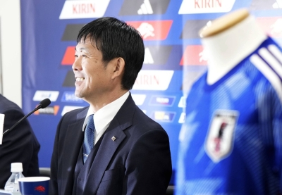 Japan coach Hajime Moriyasu during a news conference on Jan. 1. 