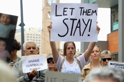 Activists protest outside the offices of the Australian Immigration Department in Sydney in February 2016 