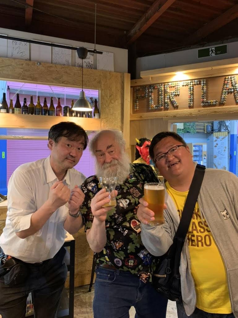 A pioneer of craft beer in Japan's northern reaches, Phred Kaufman (center) originally came to Japan in the early 1970s to avoid the Vietnam War draft.
