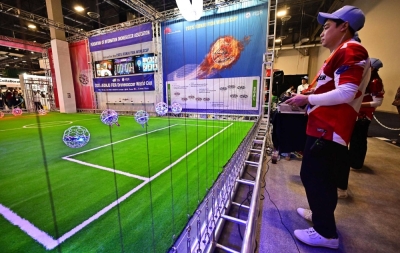 A drone soccer match is demonstrated at CES in Las Vegas on Wednesday. 
