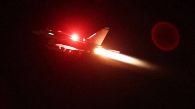 A Royal Air Force Typhoon aircraft takes off to join the U.S.-led coalition to conduct airstrikes against military targets in Yemen on Friday. 
