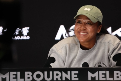 Naomi Osaka attends a news conference in Melbourne on Friday ahead of the start of the Australian Open. 
