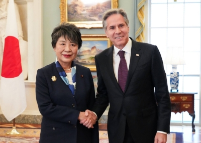 Foreign Minister Yoko Kamikawa and U.S. Secretary of State Antony Blinken during talks in Washington on Friday