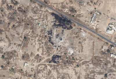 A satellite picture shows the aftermath of an airstrike on a radar site near Sanaa International Airport in Yemen on Friday. 