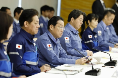 Prime Minister Fumio Kishida speaks during a meeting of the government's response team to the New Year's Day earthquake that hit Ishikawa Prefecture, in Tokyo on Friday.