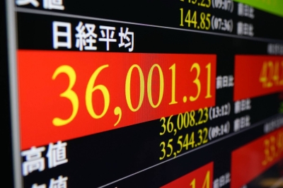 The Nikkei stock average temporarily rose above the 36,000 mark in Tokyo trading Monday.