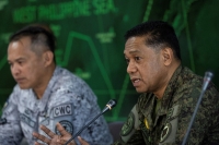 Philippines Armed Forces Chief of Staff Gen. Romeo Brawner speaks to the media during a press briefing in Puerto Princesa, Philippines, last August. | REUTERS