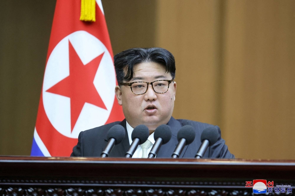 North Korean leader Kim Jong Un attends a meeting of the Supreme People's Assembly at the Mansudae Assembly Hall in Pyongyang on Monday.