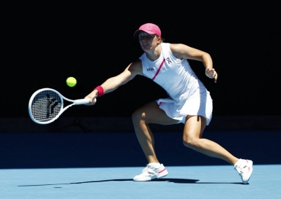 Poland's Iga Swiatek plays during her first round match against Sofia Kenin of the U.S. at the Australian Open in Melbourne on Tuesday.