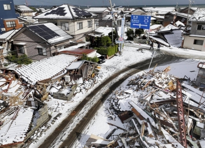 Houses damaged by the New Year's Day quake in Suzu, Ishikawa Prefecture, on Tuesday