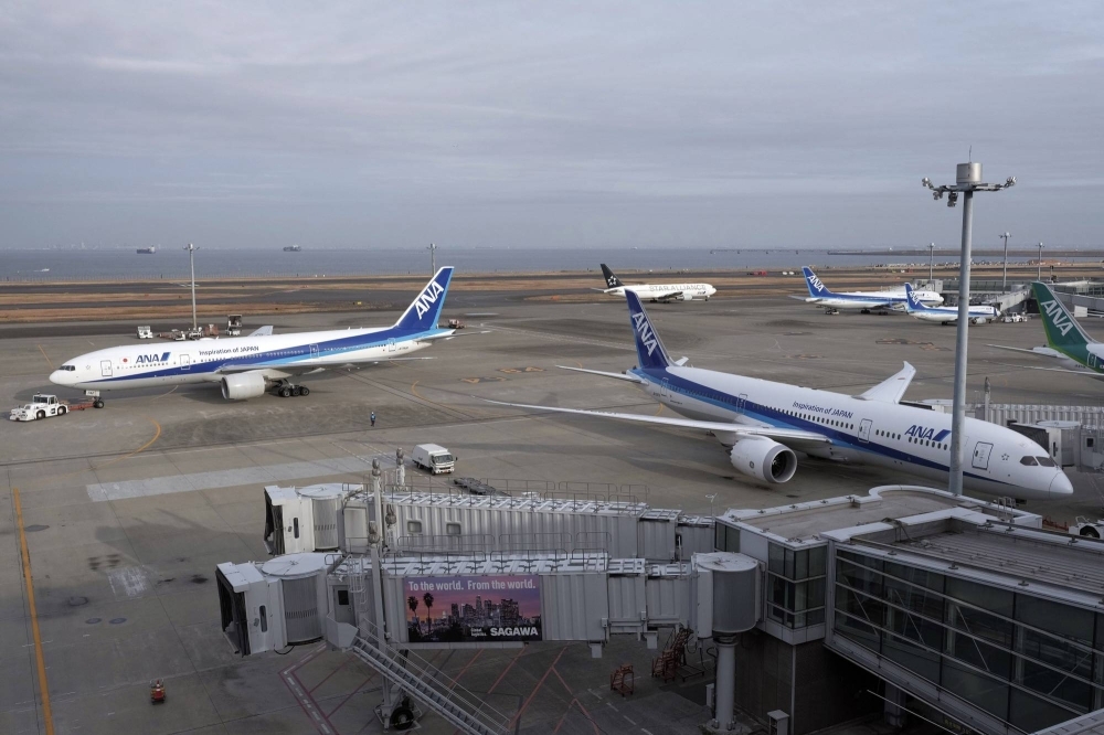 All Nippon Airways airplanes at Haneda Airport in Tokyo