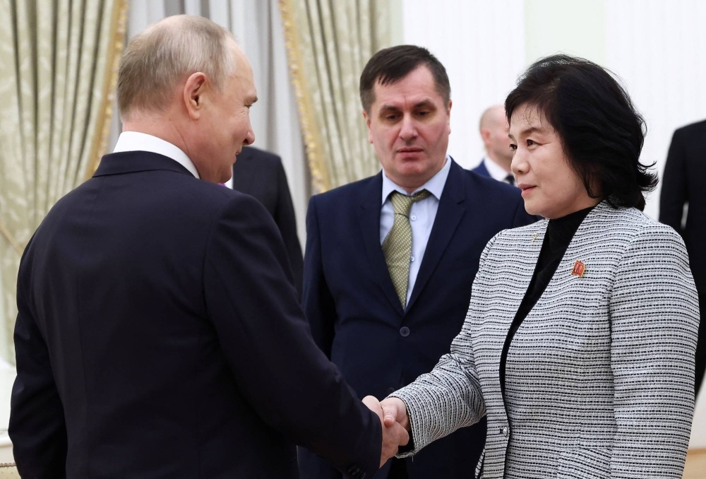 Russian President Vladimir Putin meets North Korean Foreign Minister Choe Son Hui in Moscow on Tuesday.