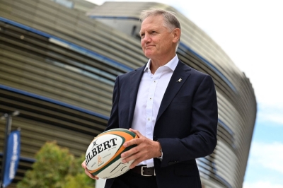 Newly appointed Australia head coach Joe Schmidt outside Rugby Australia's head office in Sydney on Friday. 