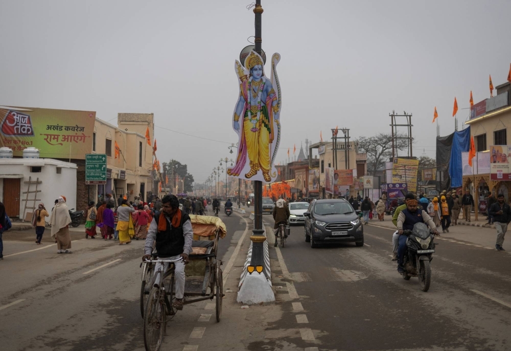 A cut out of Lord Ram on a street ahead of the grand opening of the Ram temple in Ayodhya, India, on Friday. 