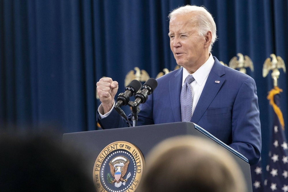 U.S. President Joe Biden speaks during an economic event at Abbotts Creek Community Center in Raleigh, North Carolina, on Thursday.