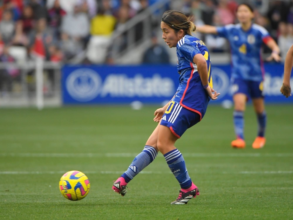 Japan forward Aoba Fujino competes against the United States during the SheBelieves Cup in Nashville, Tennessee in February 2023. 