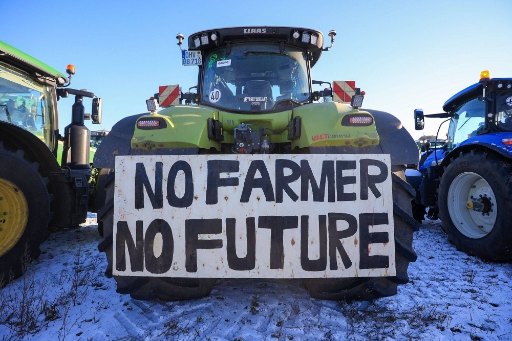 Farmers protest against the government's planned cuts to agricultural sector subsides in Brandenburg, Germany, on Jan. 10.