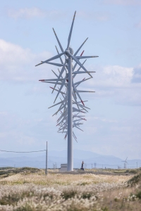 A row of wind turbines at Otonrui wind farm in the town of Horonobe, Hokkaido | Jiji