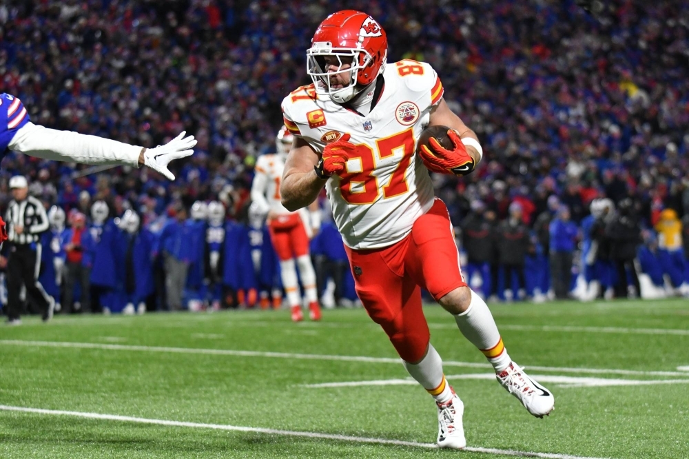 Chiefs tight end Travis Kelce had two touchdown catches against the Bills during Kansas City's 27-24 playoff win in Orchard Park, New York, on Sunday.