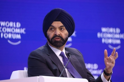 Ajay Banga, president of the World Bank Group, during a panel session at the World Economic Forum in Davos, Switzerland, on Jan. 17